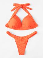 Romwe Ruched Detail Halter Bikini Set