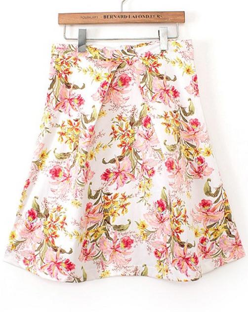 Romwe White High Waist Floral Skirt