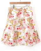 Romwe White High Waist Floral Skirt