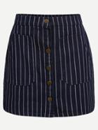 Romwe Vertical Striped Single Breasted Pockets Skirt