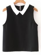 Romwe Black Keyhole Back Poplin Contrast Lapel Sleeveless Blouse