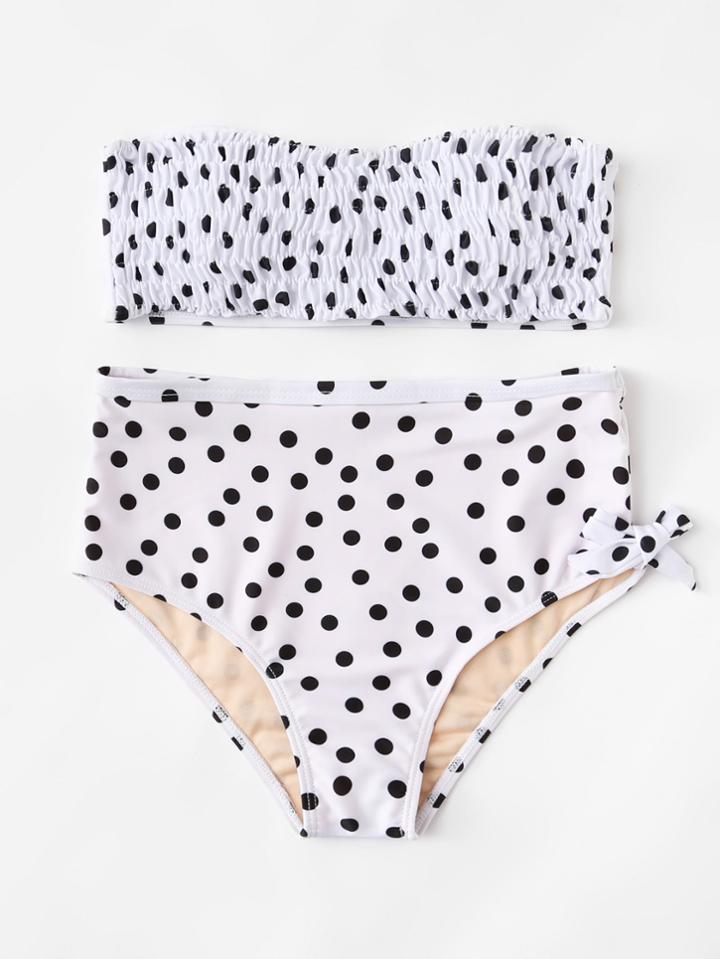Romwe Polka Dot Bandeau Bikini Set