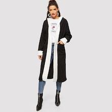Romwe Open Front Pocket Detail Drop Shoulder Hooded Outerwear