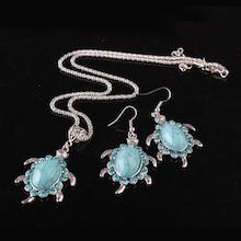 Romwe Tortoise Pendant Chain Necklace & Drop Earring Set