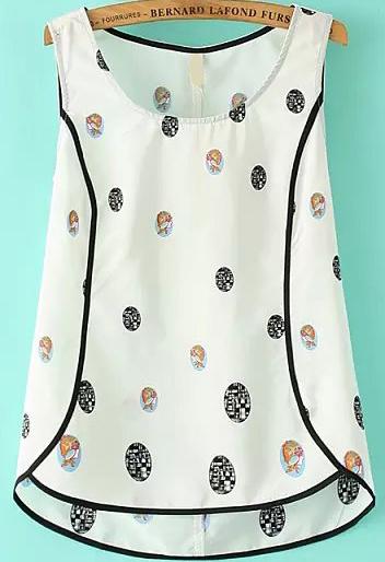 Romwe Dip Hem Graffiti Print Tank Top