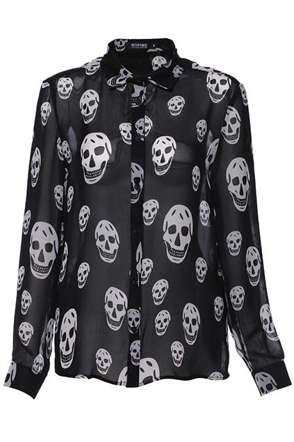 Romwe Skull Chiffon Shirt