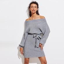 Romwe Batwing Sleeve Self Tie Sweater Dress