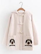 Romwe Owl Detail Hooded Duffle Coat