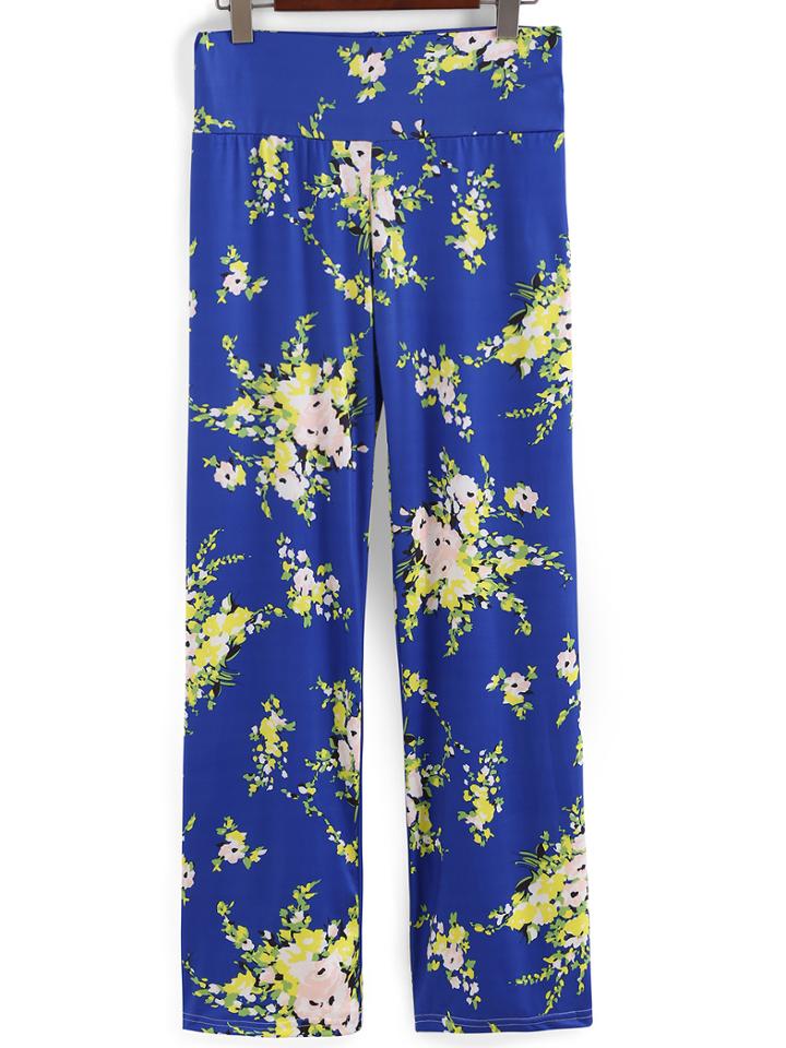 Romwe Elastic Waist Floral Print Pant