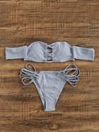 Romwe Lattice Front Strappy Side Bikini Set