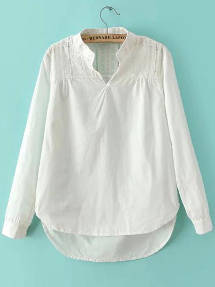 Romwe Stand Collar Dip Hem Blouse