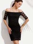 Romwe Black Off The Shoulder Lace Bodycon Dress