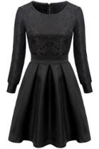 Romwe Jacquard A-line Black Dress