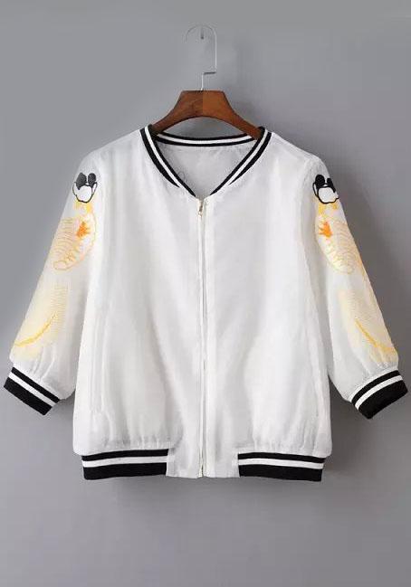 Romwe With Zipper Fish Embroidered Jacket