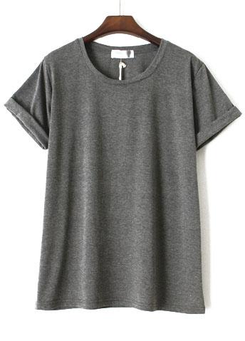 Romwe Cuffed Loose Dark Grey T-shirt