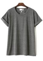 Romwe Cuffed Loose Dark Grey T-shirt