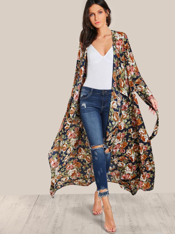 Romwe Waterfall Lapel Flap Back Duster Coat
