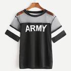 Romwe Army Print Mesh Yoke Tee