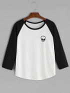 Romwe Two Tone Graphic Embroidered Raglan Sleeve T-shirt