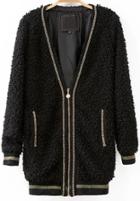 Romwe Hairball Zip Loose Coat