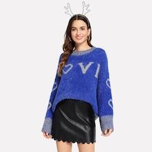 Romwe Lettering Fuzzy Sweater