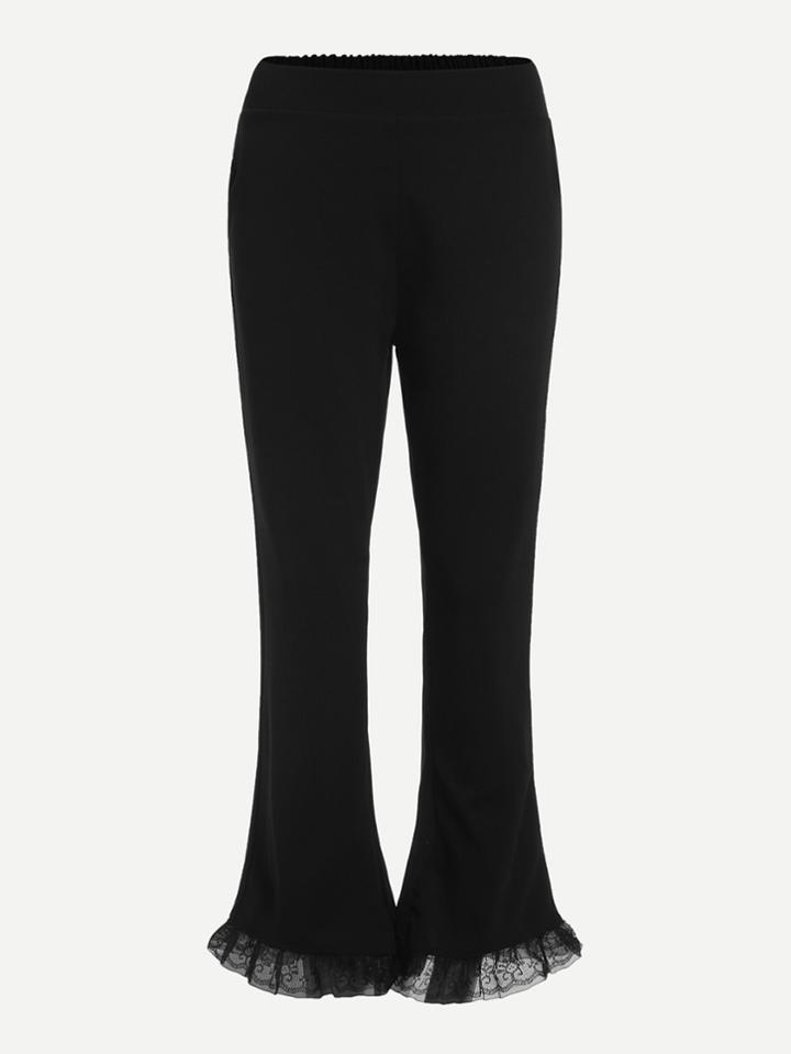 Romwe Lace Hem Flared Leg Pants