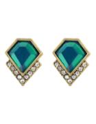 Romwe Green Stone Stud Earrings For Women