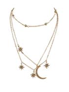 Romwe Multi Layer Chain Necklace Gold-color Chain With Rhinestone Star Moon Charms Pendant Necklace