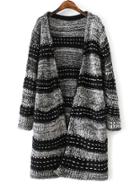 Romwe Black Wide Striped Pockets Sweater Coat