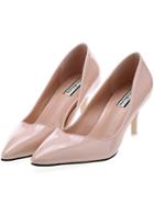 Romwe Beige Point Toe Patent Leather High Heeled Pumps