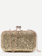 Romwe Gold Glitter Evening Bag With Chain