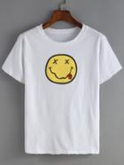 Romwe Smiley Face Print White T-shirt