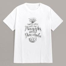 Romwe Guys Letter And Fruit Print Tee