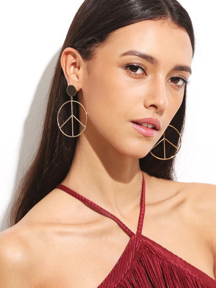 Romwe Gold Plated Peace Sign Drop Earrings