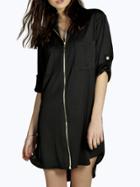 Romwe Black Adjustable Sleeve Pockets High Low Dress