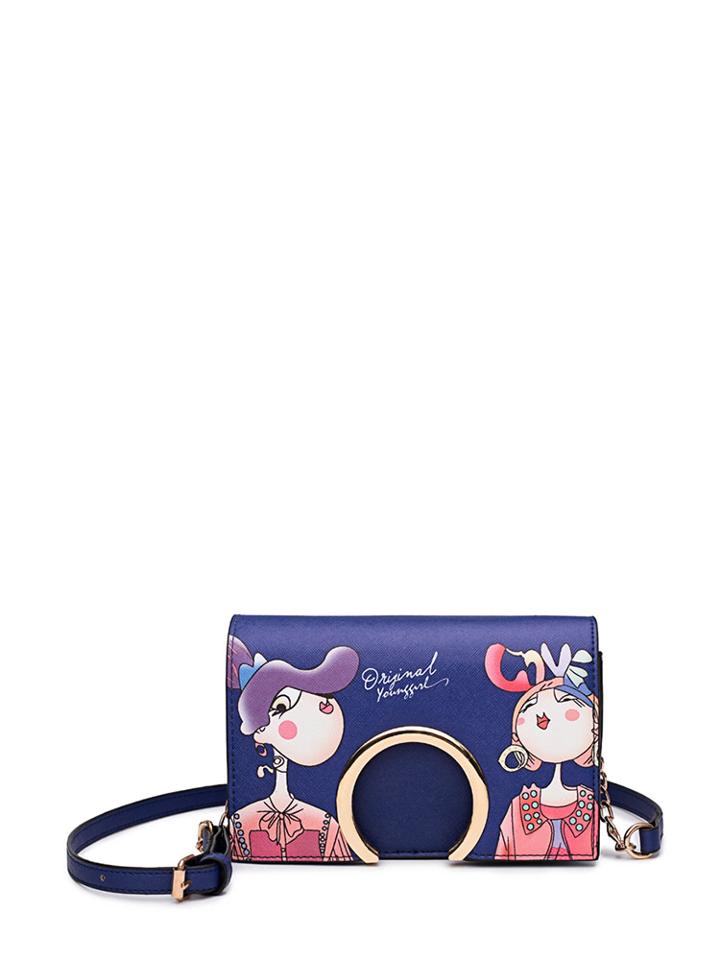 Romwe Cartoon Print Flap Pu Shoulder Bag