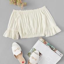 Romwe Off The Shoulder Plain Crop Blouse
