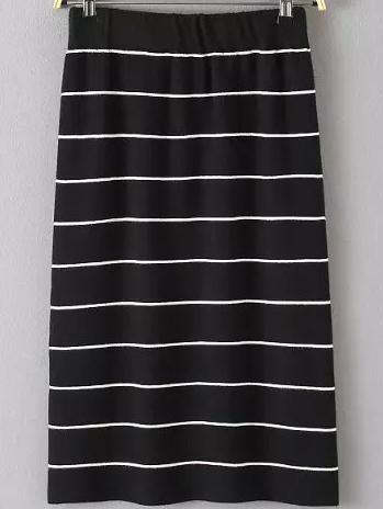 Romwe Striped Knit Slim Black Skirt