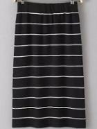 Romwe Striped Knit Slim Black Skirt