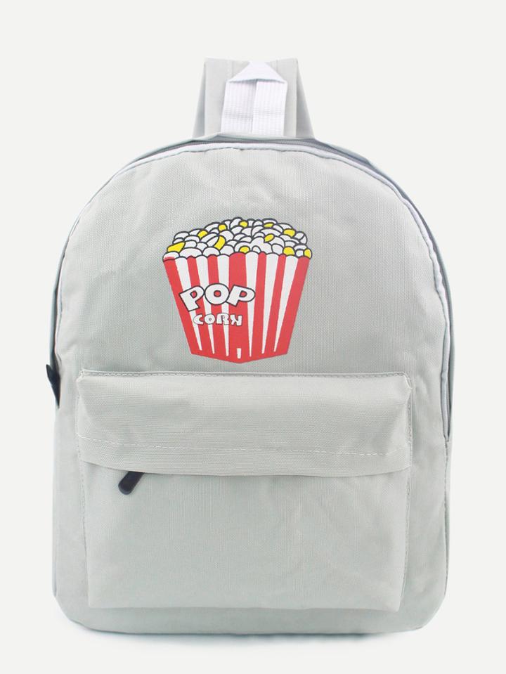 Romwe Grey Popcorn Print Front Zipper Nylon Backpack