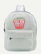 Romwe Grey Popcorn Print Front Zipper Nylon Backpack