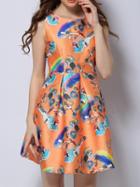 Romwe Sleeveless Printed A-line Dress