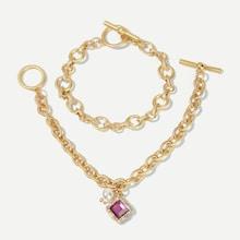 Romwe Gemstone Charm Chain Bracelet Set 2pcs