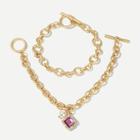 Romwe Gemstone Charm Chain Bracelet Set 2pcs
