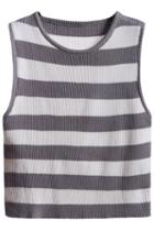 Romwe Sleeveless Striped Knit Grey Tank Top