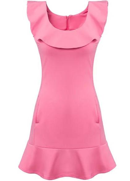 Romwe Ruffle With Zipper Peplum Hem Red Dress