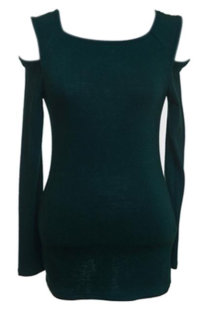 Romwe Off-shoulder Sheer Green T-shirt