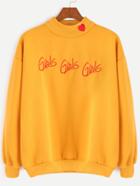 Romwe Ginger High Neck Drop Shoulder Embroidered Sweatshirt