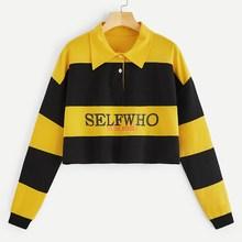 Romwe Cut And Sew Letter Print Polo Pullover