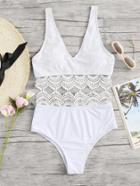 Romwe Lace Crochet Contrast Bikini Set